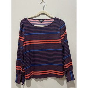 Express Women’s Blue Orange Stripe Long Sleeve Preppy Top Size S